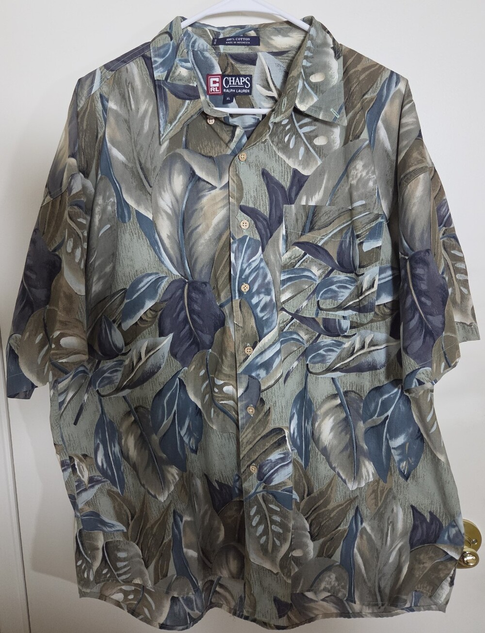 Chaps RL Men's Olive and Blue Tropical Short-Sleeve Button Shirt Coastal Resort